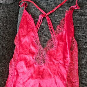 Victoria secret Y2K cami pink satiny lace Nightie sexy V Teddy Whimsygoth top S